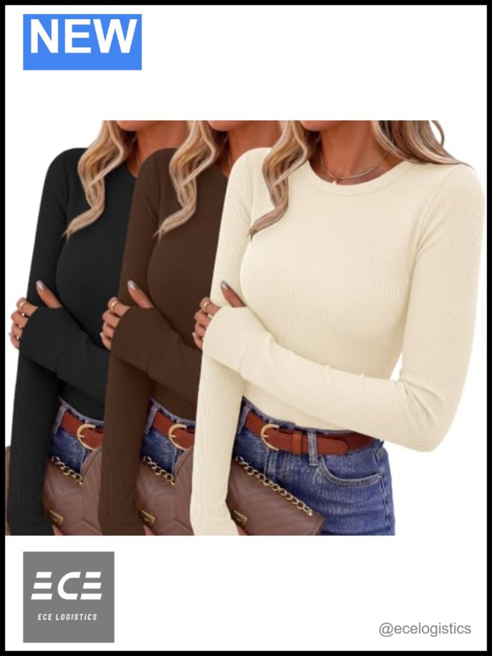 Ribbed Long Sleeve Base Layer Shirt Thumbholes Stretchy Crew Neck